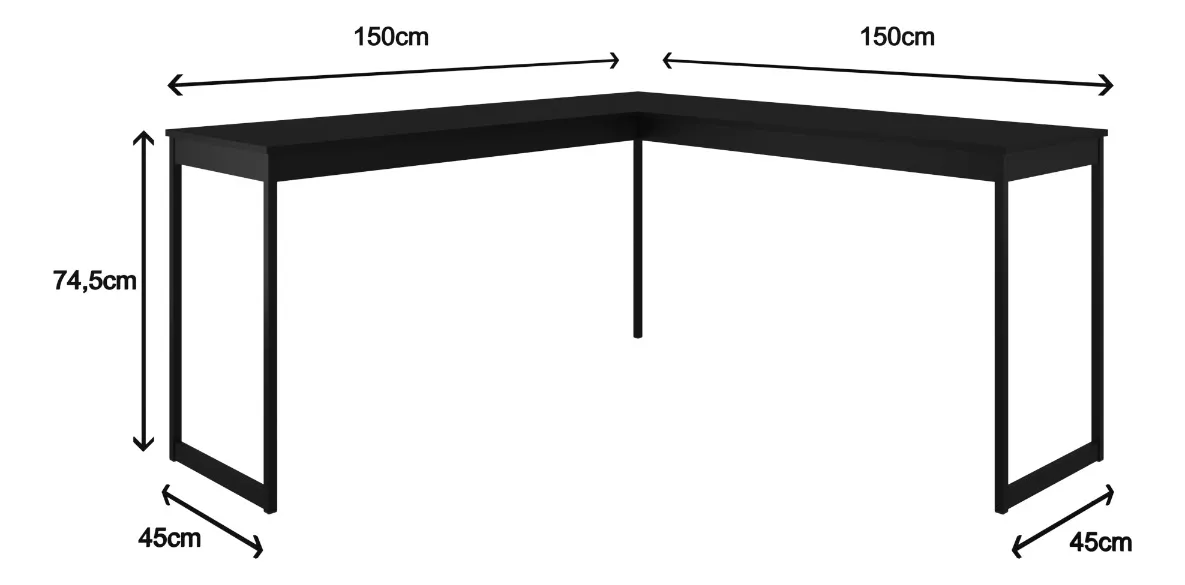 Mesa de Canto em L Escrivaninha Industrial para Escritório Magno Preta Total - 5