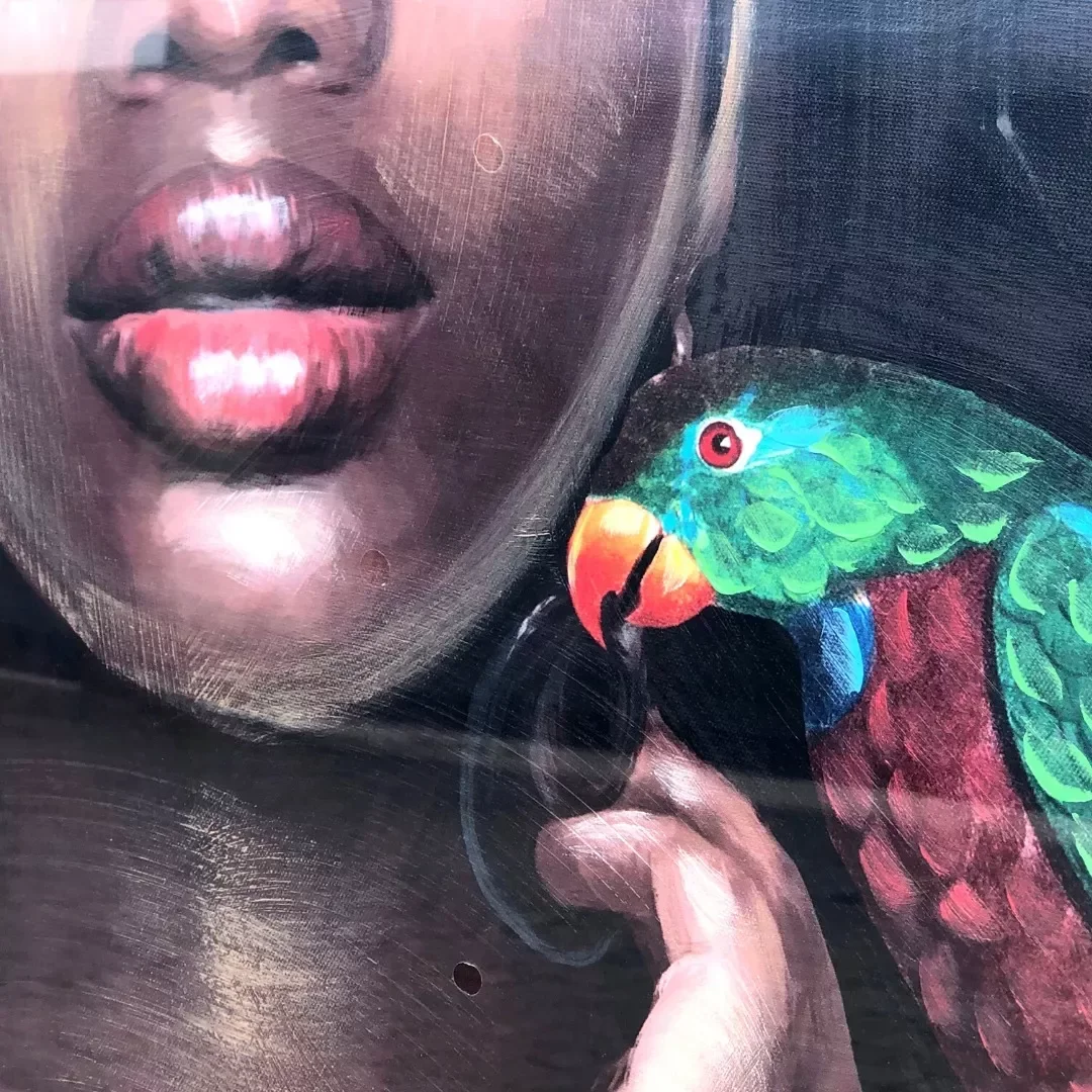 Ver imagem 3 de Quadro Decorativo Africana Com Arara À Óleo 120 X 80