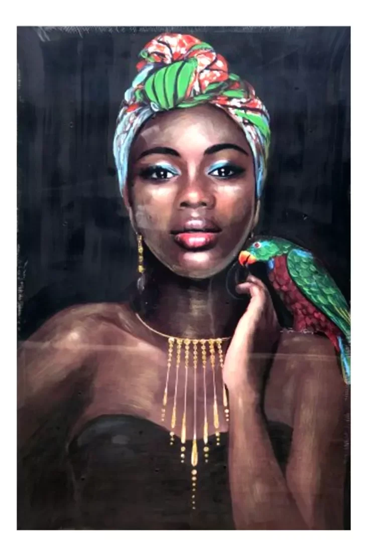 Ver imagem 1 de Quadro Decorativo Africana Com Arara À Óleo 120 X 80