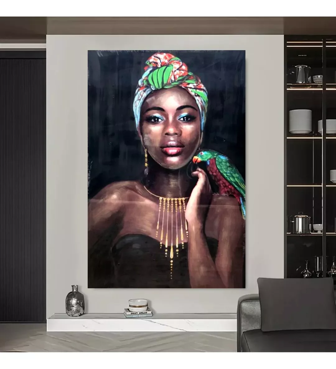 Ver imagem 5 de Quadro Decorativo Africana Com Arara À Óleo 120 X 80
