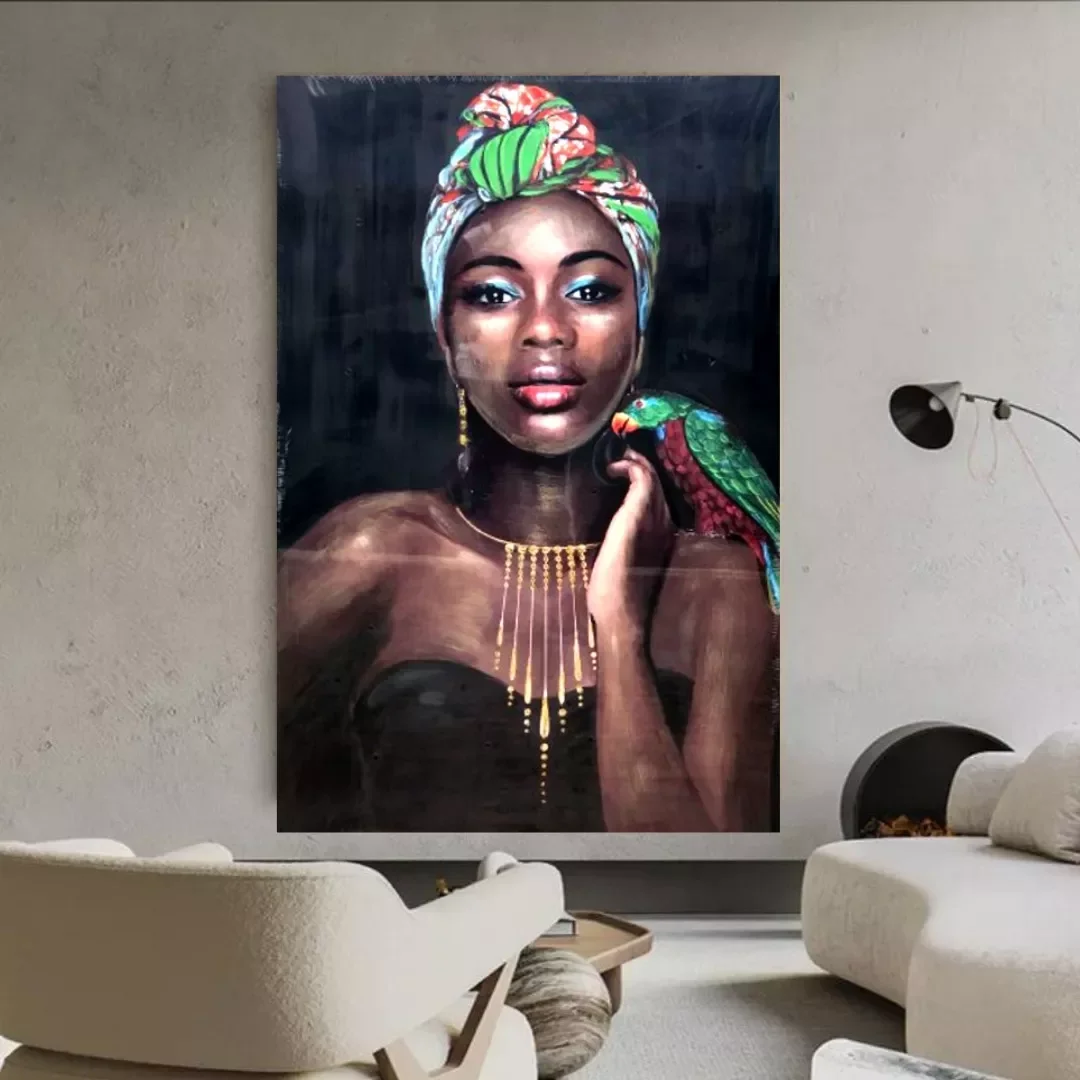 Ver imagem 6 de Quadro Decorativo Africana Com Arara À Óleo 120 X 80