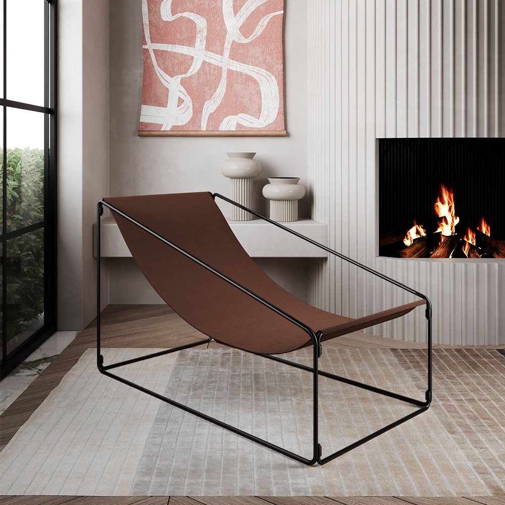 Espreguiçadeira Industrial Luxo Arpoador Tecido Suede Marrom