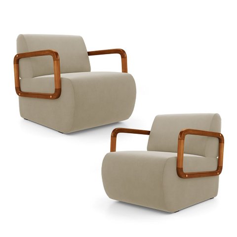 Kit 02 Poltronas Decorativas Orgânica Living Kavya Veludo Bege - Desk Design