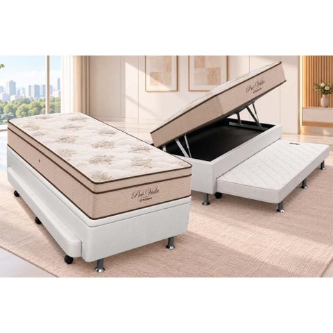 Cama Baú c/Aux Crc Solteiro+Colchão Molas Pró Vida Ortobom