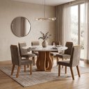 Ver imagem 1 de Sala de Jantar 6 Cad Estofadas Riviera e Mesa Redonda com Tampo de Vidro Nuance Yescasa