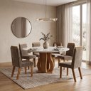 Ver imagem 1 de Sala de Jantar 6 Cad Estofadas Riviera e Mesa Redonda com Tampo de Vidro Nuance Yescasa
