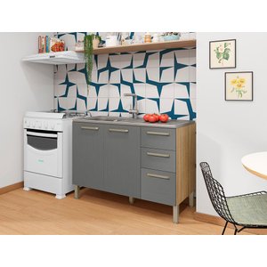 Balcão 1,2m 3 Portas 2 Gavetas sem Tampo Mad Versalhes Freijo Gris