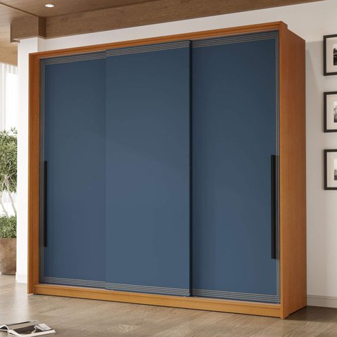 Guarda Roupa Casal 220cm com 3 Portas de Correr e 4 Gavetas 240837 Valência Politorno Móveis