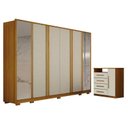 Ver imagem 1 de Guarda Roupa Casal Ares 6 Portas com Espelho Cinamomo Off-white com Cômoda Diamante 4 Gavetas 1 Port