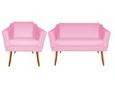 Ver imagem 1 de Kit Namoradeira + 1 Poltrona Decorativa Agatha Suede Rosa Bebê Pés Madeira Ms Decor