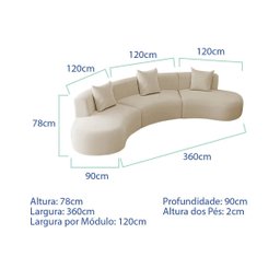 Kit Sofá Modular 4 Lugares Moderno Curvo Orgânico Duna Bouclé - 3