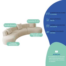 Kit Sofá Modular 4 Lugares Moderno Curvo Orgânico Duna Bouclé - 4