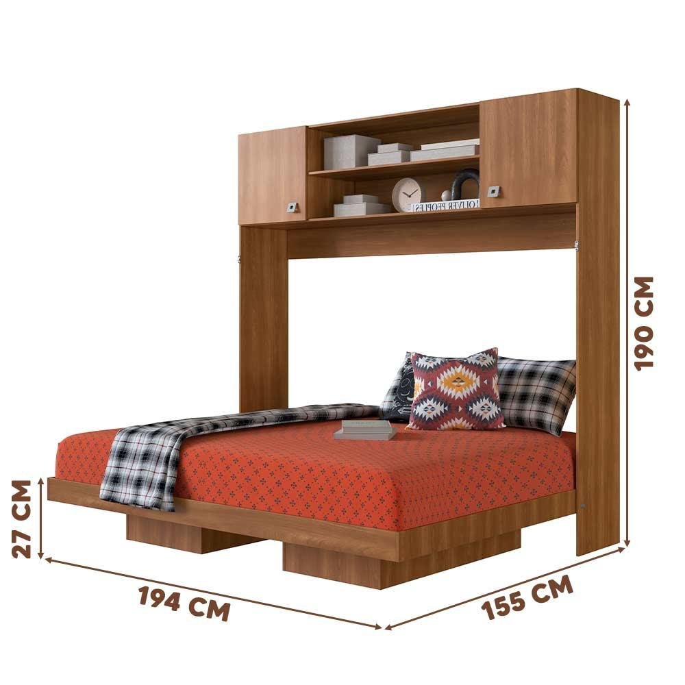 Cama Casal Dobrável de Parede Multifuncional Nogal Riku Jm Móveis - 4