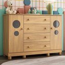 Ver imagem 1 de Cômoda Infantil 125cm 2 Portas com Vidro e 4 Gavetas Bombom Multimóveis Mp4465 Madeirado