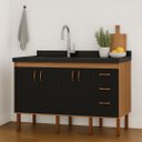 Ver imagem 2 de Armário de Cozinha 194 cm Gabinete com 4 Portas e 3 Gavetas:Avelato/Preto