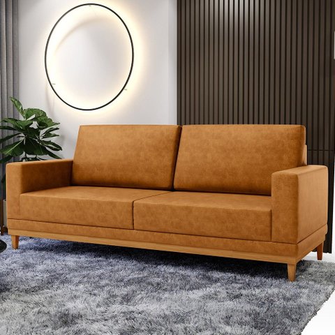 Sofá 3 Lugares 200cm Living Sala de Estar Kayrós D05 Sintético Whisky - Mpozenato