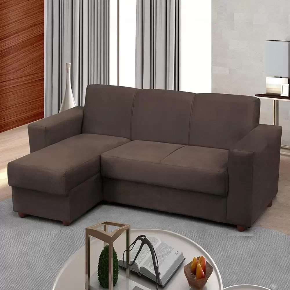 Sofá 3 Lugares com Chaise Bia Suede Capuccino - 3
