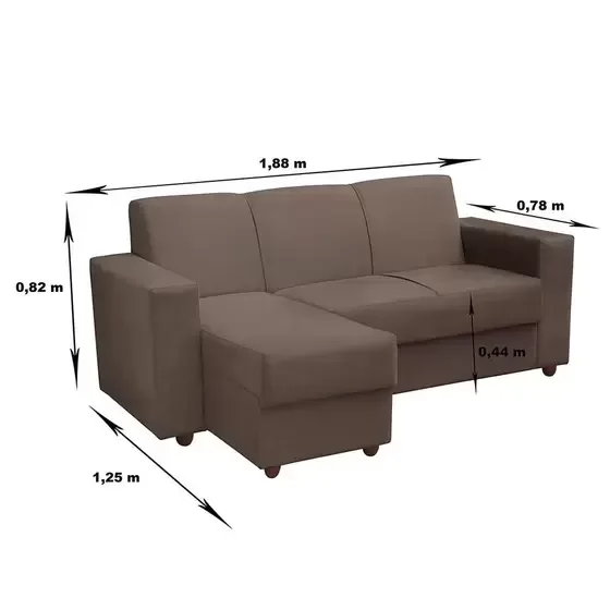Sofá 3 Lugares com Chaise Bia Suede Capuccino - 2
