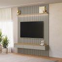 Ver imagem 3 de Painel Ripado Modular 219cm Ozero Prateleira MDP/MDF Nicho Arredondado Gris/Tauari Fosco G77 - Gran