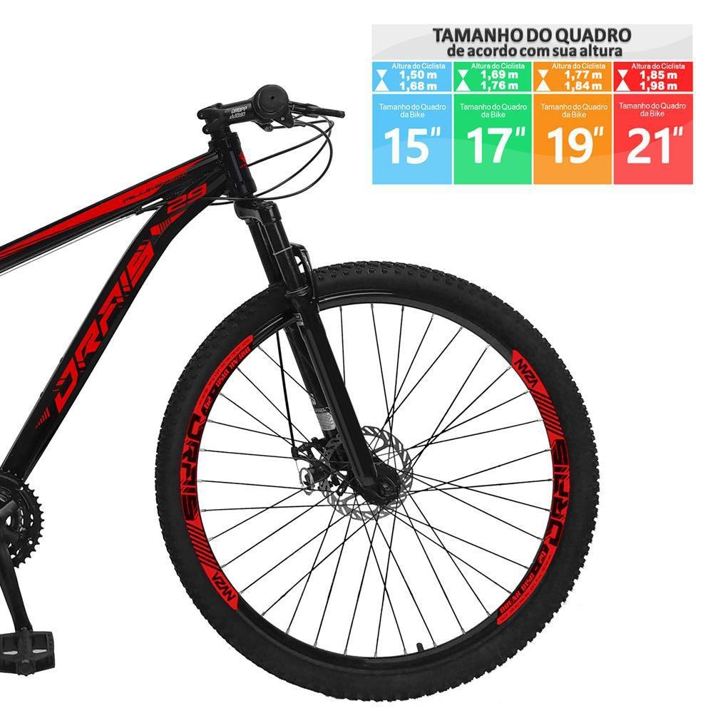 Bicicleta Drais 21V Suspensão 100MM Freio Hidráulico Preto/Vermelho 15" - 227 - 3