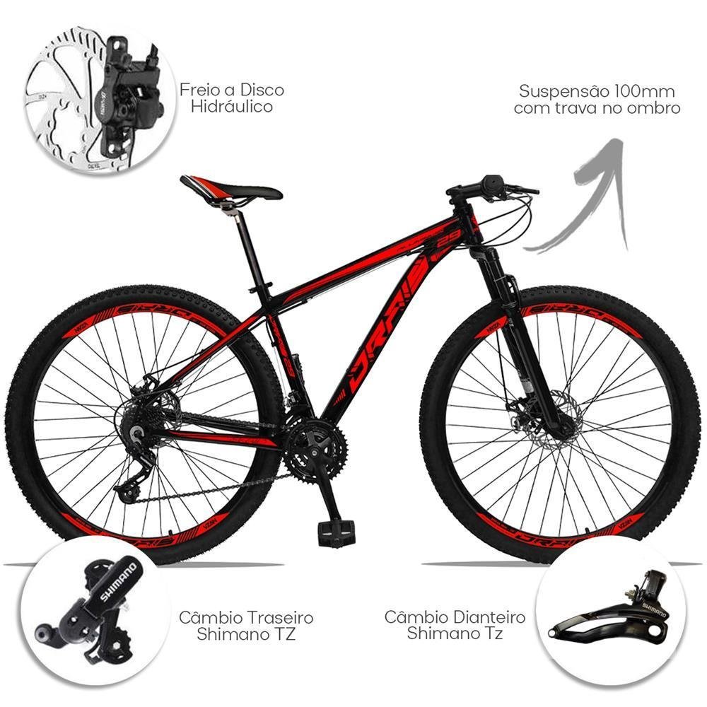 Bicicleta Drais 21V Suspensão 100MM Freio Hidráulico Preto/Vermelho 15" - 227 - 2