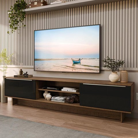 Rack para Tv até 80 Polegadas 218 Cm 2 Portas Rustic/preto Lux Madesa