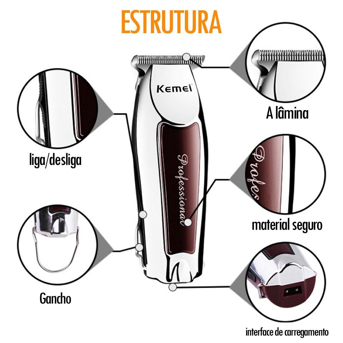 Combo Maquina Cortar Cabelo Kemei 2600 + Acabamento Km 9163 - 2