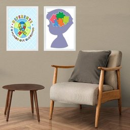 Kit 2 Quadros Autismo - Mundo Diferente 33x24cm - com Vidro:moldura Branca - 1