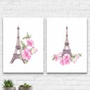 Ver imagem 1 de Kit 2 Quadros Torre Eiffel Floral 24x18cm - com vidro:Madeira branca