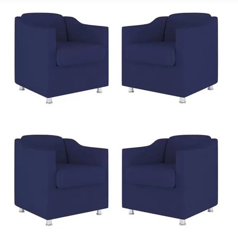 Kit 4 Poltronas Decorativa Bia Suede Azul Marinho - Twdecora