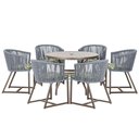 Ver imagem 1 de Mesa com 6 Cadeiras de Jantar Roma 120cm e Noronha em Alumínio Marrom Corda Náutica Estofado 5 Trama