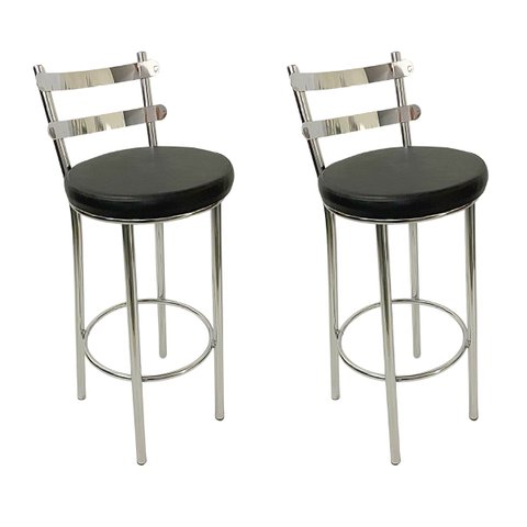 Conjunto 2 Banquetas Rafaela - Redonda Altura 65cm para Bar e Cozinha Cromada com Assento Confortáve