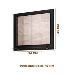 Gabinete Banheiro com Cuba e Espelho 60 Cm Preto Fosco Naturalle Bali Ii Bechara - 4
