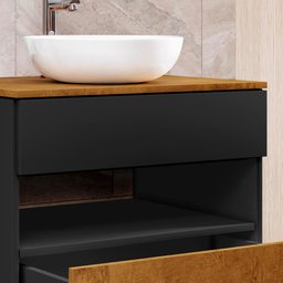 Gabinete Banheiro com Cuba e Espelho 60 Cm Preto Fosco Naturalle Bali Ii Bechara - 7