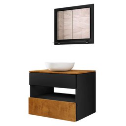 Gabinete Banheiro com Cuba e Espelho 60 Cm Preto Fosco Naturalle Bali Ii Bechara - 5