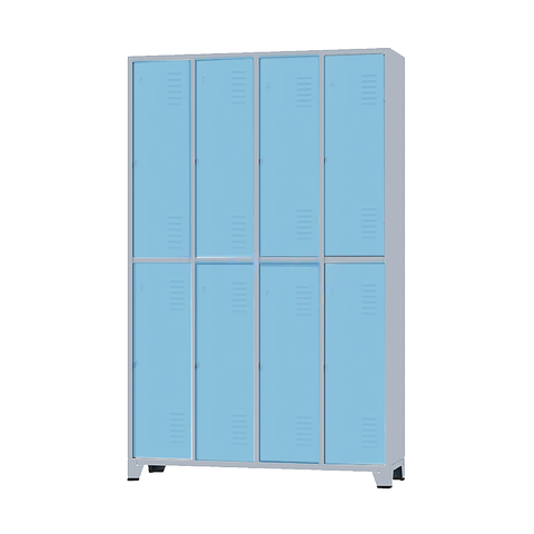 Armário Roupeiro de Aço Vestiário Academia 8 Portas C/ Prateleira Azul Claro com Chave