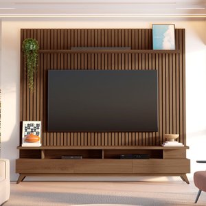 Rack com Painel Ripado para Tv até 85 Polegadas 230x250cm 100% Mdf Yucca Cabecasa Madeiraoriginals