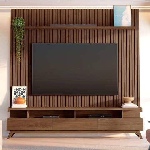 Rack com Painel Ripado para TV até 85 Polegadas 100% MDF 230,5CMX250CM Yucca Espresso Móveis