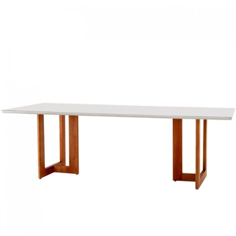 Mesa para Sala de Jantar Patros 220cm Madeira com Vidro Moderna Mobília