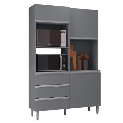 Kit Cozinha Compacta 4 Portas 120 cm Livia Cinza Reajl