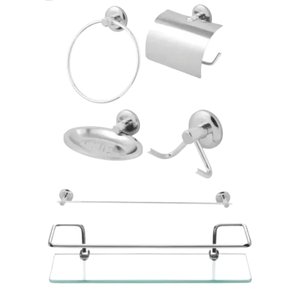 Kit para Banheiro Stander 06 Peças com Porta Shampoo Reto