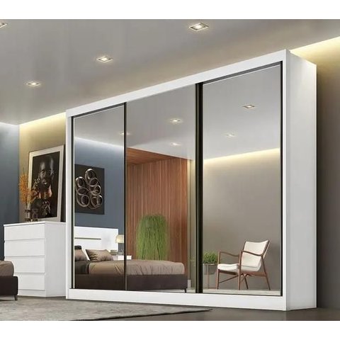 Guarda Roupa Casal 3 Portas e 6 Gavetas com 3 Portas Espelhadas Diamond Novo Horizonte Cumaru