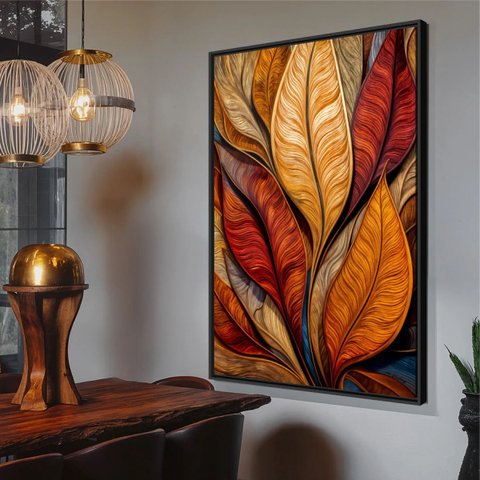 Quadro Abstrato Essência Das Folhas em Chamas Grande 153x103