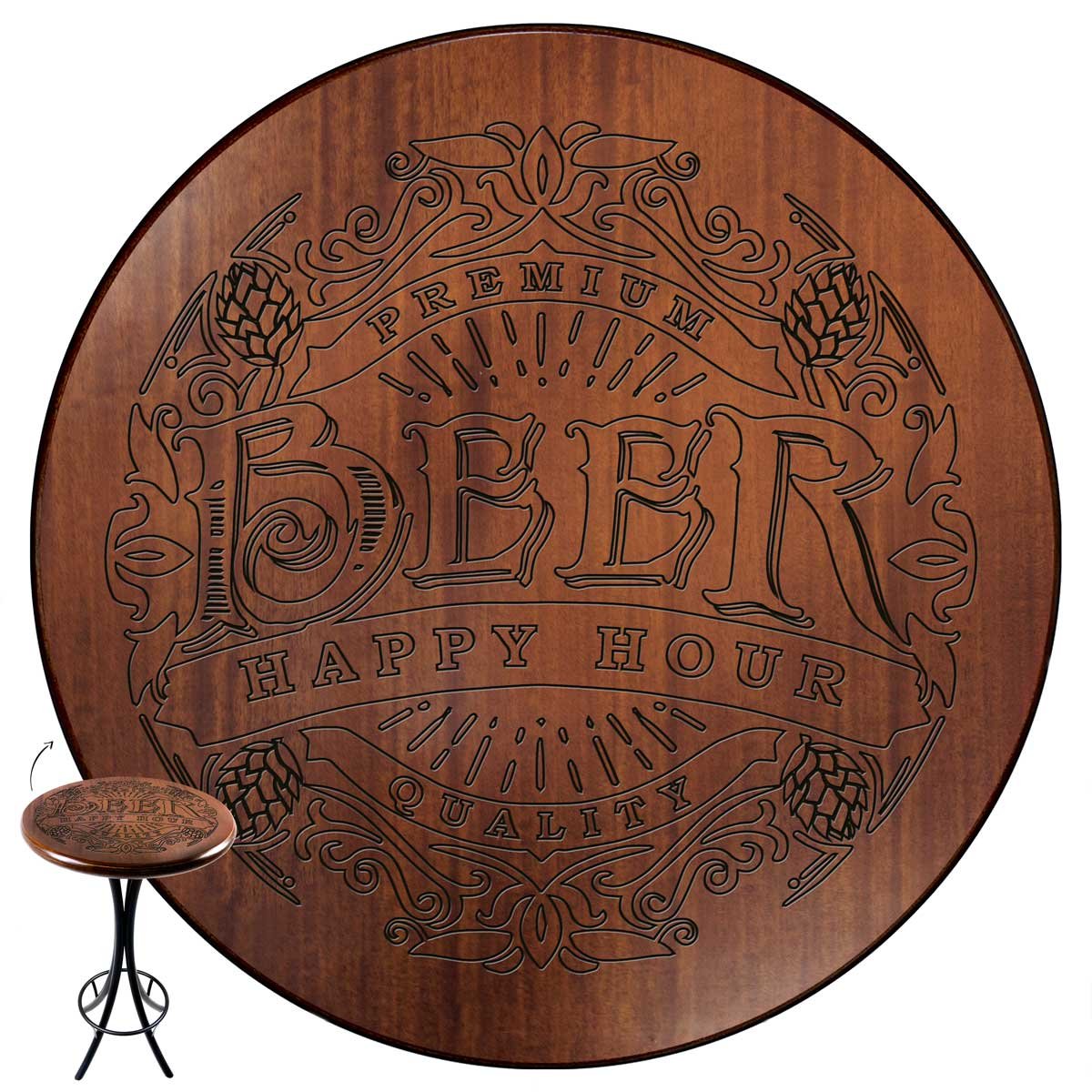 Cj Mesa Madeira 60cm - Bistrô Fixa 98cm + 4 Banquetas 73 - Natural - Beer Happy Hour - 2