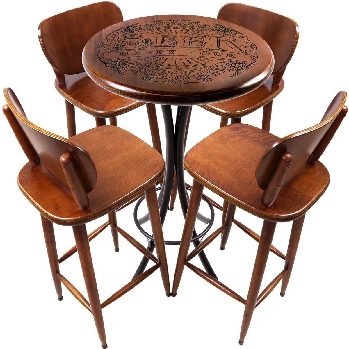 Cj Mesa Madeira 60cm - Bistrô Fixa 98cm + 4 Banquetas 73 - Natural - Beer Happy Hour