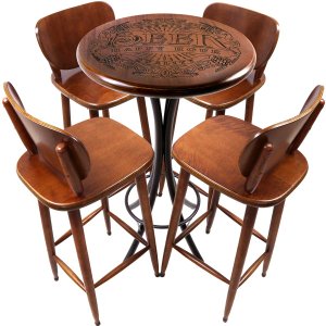 Cj Mesa Madeira 60cm - Bistrô Fixa 98cm + 4 Banquetas 73 - Natural - Beer Happy Hour