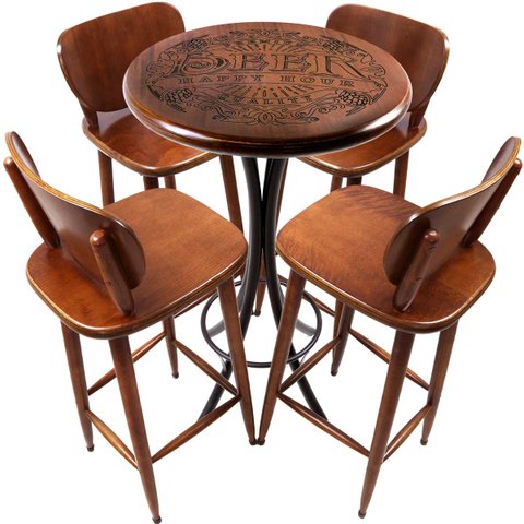 Cj Mesa Madeira 60cm - Bistrô Fixa 98cm + 4 Banquetas 73 - Natural - Beer Happy Hour