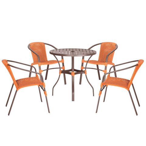 04 Cadeiras Floripa e Mesa Roma 100cm Marrom e Corda Nautica Trama Original