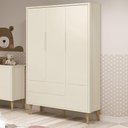 Ver imagem 1 de Guarda Roupa Infantil Theo 3 Portas Areia Fosco com Pés Madeira Natural Reller Móveis Areia Fosco