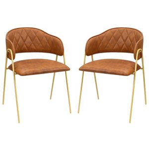 Conjunto 2 Cadeiras Veneza Couro Caramelo Metal Dourado